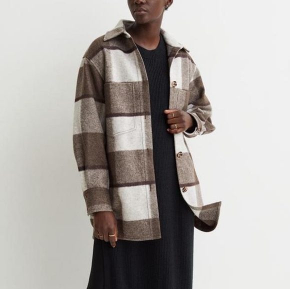 H&M Tops - H & M Felted Oversized plaid shirt in woven felted fabric Jacket,